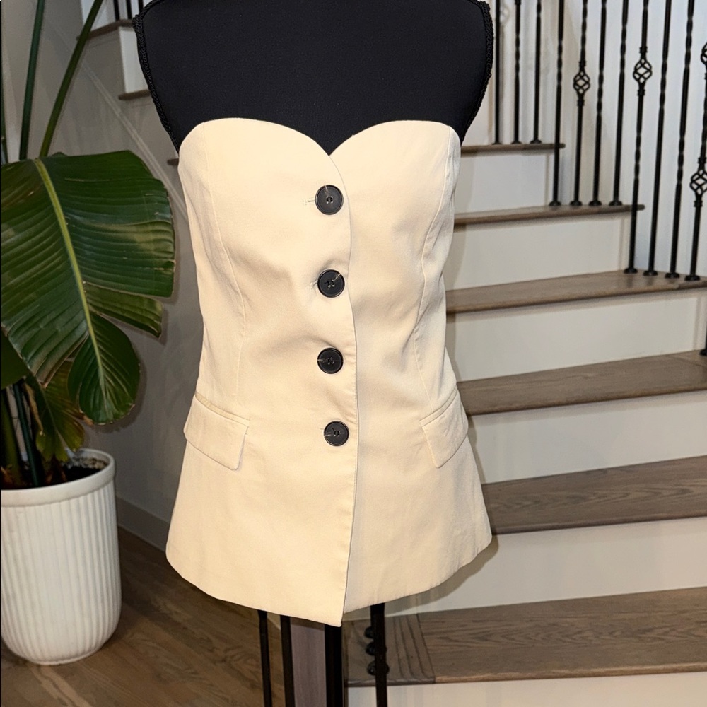 Micas Cream Button-Up Strapless Top (L)